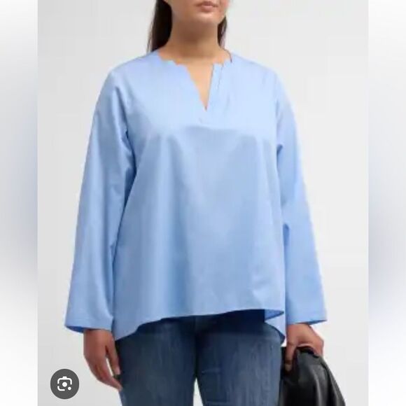 HARSHMAN Top Ida Tunic NEW V neck Pleated Anthropologie Cotton Blue Plus Size 2X - Picture 8 of 8